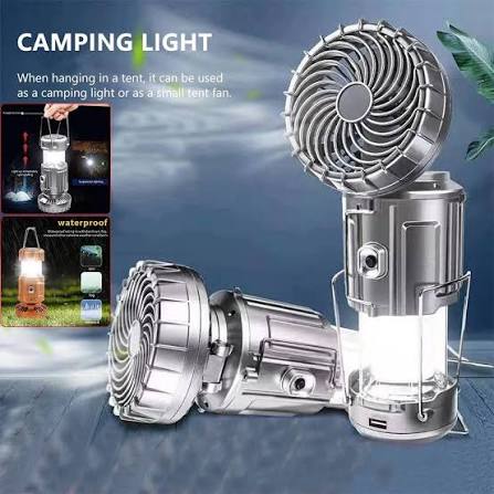 Portable Camping LED Light with Fan - Solar Rechargeable